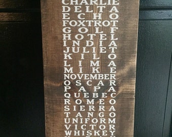 Alphabet sign, Phonetic military wording, Aviation phonetic alphabet wooden sign