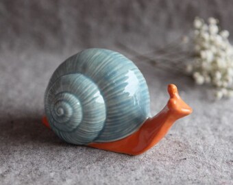 Stoneware Snail in Turquoise and Orange Garden Sculpture (medium)