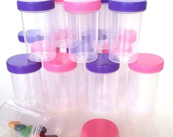 20 Empty Party JARS Plastic Container Pink & Purple Caps Doc McStuffins Party DecoJars #4314