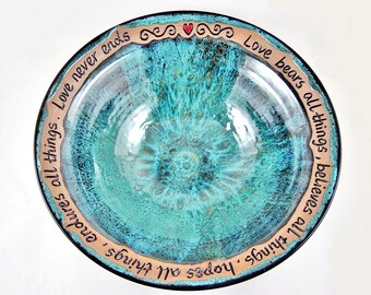 Personalized Pottery Wedding Gift - Custom engraving 9th Anniversary, Commitment Ceremony, serving bowl - In stock 117 WB