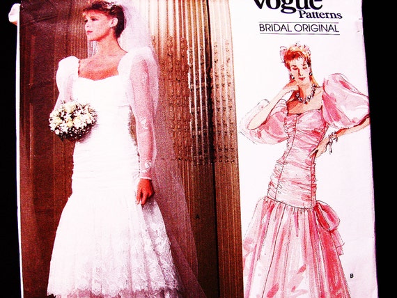 80s Wedding  Dress  Pattern  Vogue size 12 UNCUT Puff Sleeve 