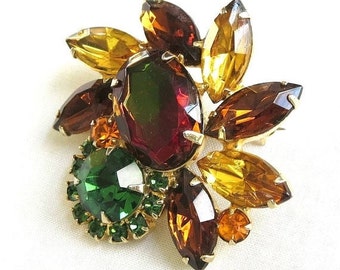 Juliana Watermelon Rhinestones Brooch Amber, Topaz and Green Verified Vintage D&E