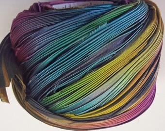 Shibori Girls Hand Dyed Silk Ribbon Midnight Boreralis Shibori Silk Ribbon