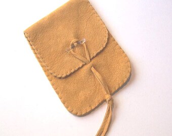 Leather Tarot Bag / Medicine Bag...Large Vertical Flap...GOLD SUEDE