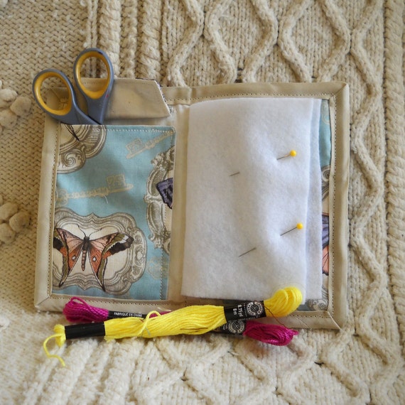 Antique Butterflies Needle Book Needle Case Sewing Organizer