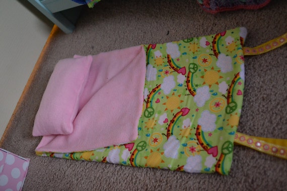 Doll Sleeping Bag Pillow and Blanket PINK GREEN Rainbow