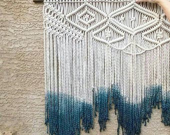 Large macramé wall hanging with dipdye.