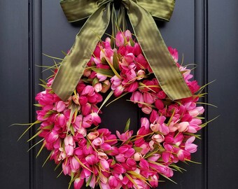 Pink Tulip Wreath - Coral Tulip Wreath - Spring Tulip Wreath