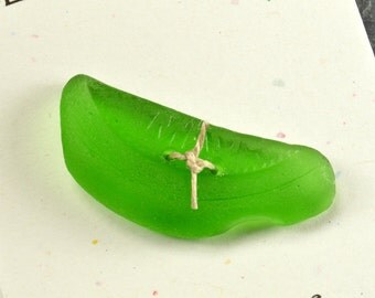 MAD a lively vibrant green double drilled genuine Maine sea/ beach glass toggle button eco friendly quirky statement for fiber artists