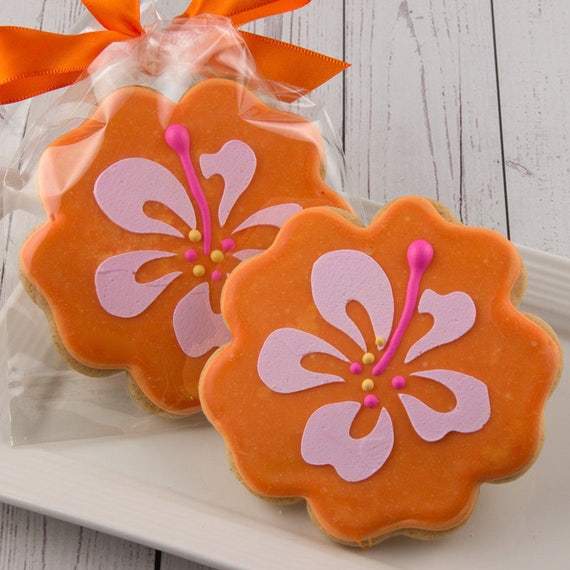 Hibiscus Flower Cookies, Luau Party, Hawaiian Party 12 Decorated
