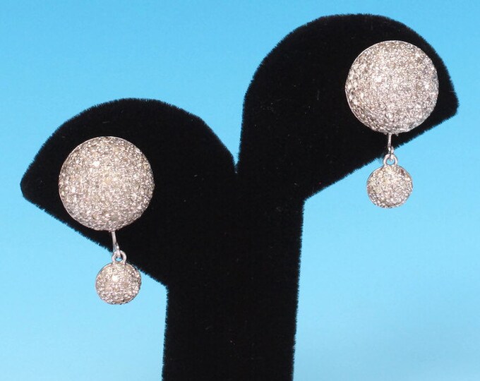 Pave Rhinestone Crystal Earrings Domed Dangle Clip Style