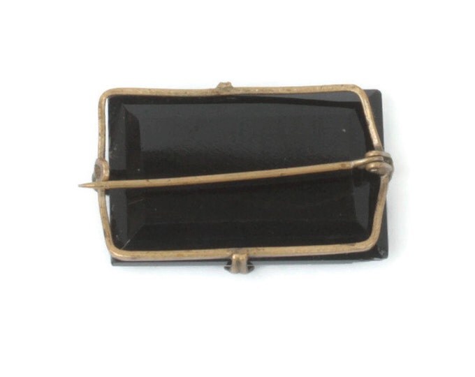 Victorian Black Glass Mourning Pin Faceted Rectangular Vintage Antique