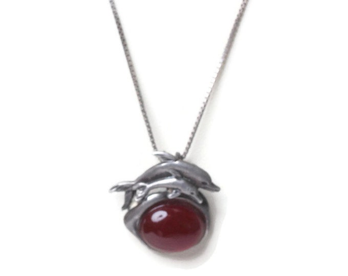 CIJ Sale Sterling Dolphin Pendant Simulated Carnelian Cabochon Sterling Chain