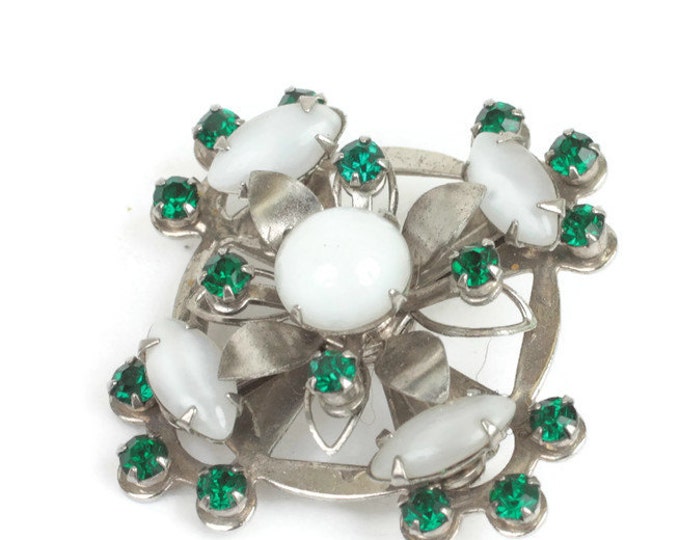 Vintage Celtic Design Pin Glass Moonstones Green Stones