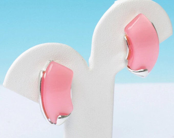 Pink Lucite Earrings Star Mark Screw Back 1950s Vintage
