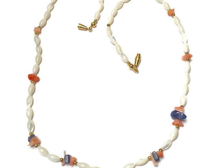 Mother of Pearl Rice Bead Necklace Coral Lapis Bead Vintage