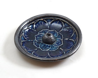 Incense Burner PURPLE LOTUS Ceramic Pottery