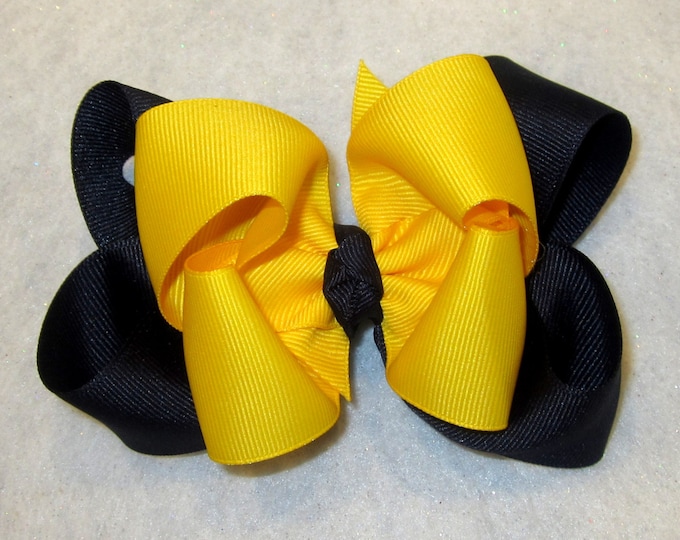 Boutique Hair Bow, Girls hair Bows, Yellow Maize and Blue Bow, Double Layered Boutique Bows, Baby Bows, Bows for Teens, toddler Hair Bows
