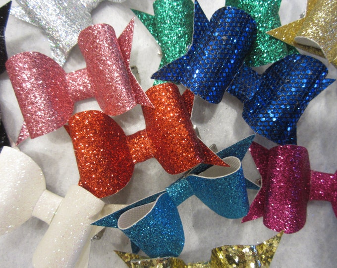 Glitter Hair Bows, Glitter Hairbows, Glitter Felt Bow, Felt hair Bow, Lot of 12 Bows, Faux Leather Hair Bow, Itty Bitty Bow Baby headband