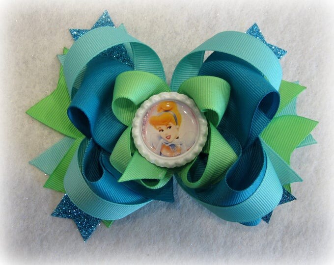 Cinderella Hairbow, Girls Boutique Bow, Princess hair Bow, Funky hairbows, Large Bow, Baby Bows, Blue Princess Hair Bow, Stacked Hair Bow,