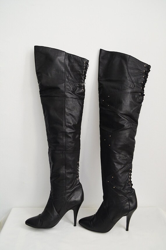 RESERVED Vintage 80s Wild Pair Over The Knee OTK Black Leather