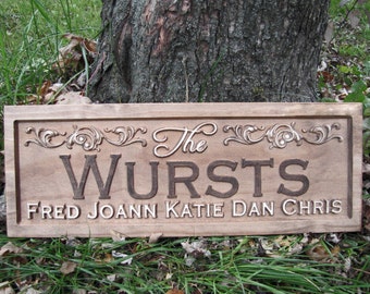 Personalized Family Sign Wedding Gift Rustic flourish 3D CARVED Custom Wood Sign Last name Established wedding couples plaque lovejoystore