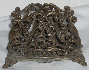 Art Nouveau Brass Scroll Letter Holder Desk Caddy