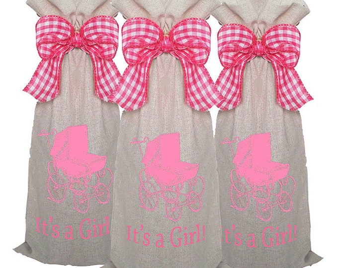 Baby Shower Hostess Gifts, 3 pack Wine Bags, Wine Sacks, Baby Shower Favors, Baby Shower Gifts, Baby Announcements, Party Favors, Champagne