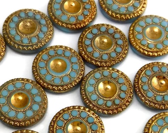 Vintage Glass Cabochon RARE 4 pcs 13mm Gold Turquoise Stones S-31 G