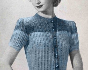 1940's vintage knitting pattern - Button-up jumper in two colors