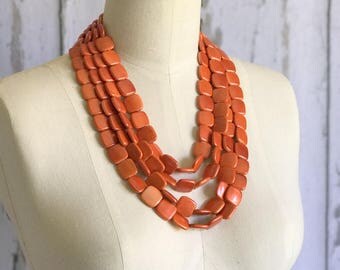 Orange Chunky Necklace, Multi Strand Necklace, Orange Chunky Necklace, Statement Necklace, ACRYLIC Necklace