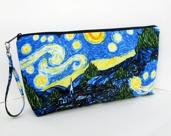 Starry Night, Large Zipper Pouch, Knitting Zippered Project Bag, Wedge Bag
