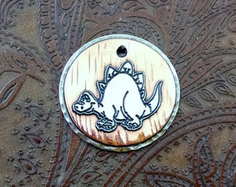 Personalized Pet Domed ID Tag-Spiral Dog Collar Tag-Custom Dinosaur Dog Tag for Dogs