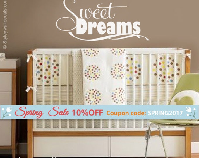 Sweet Dreams Wall Decal, Sweet Dreams Vinyl Lettering Wall Decal, Sweet Dreams Wall Sticker, Girls Boys Bedroom Baby Nursery Wall Decal