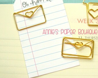 LOVE LETTER Planner Clip - Use with Erin Condren, Carpe Diem, Filofax, Happy Planner, Travelers Notebook, Kate Spade, Gold Metal Paper Clip