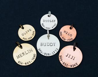 FREE SHIP • Pet ID Tag • Custom Pet Identification Tag Pet Personalized Cat Tag • Dog Pet Name New Puppy Gift •Silver Tag Copper Name Number