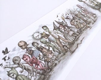 The Monsters Parade - Open Edition offset press 7x24 print by Mab Graves -unframed