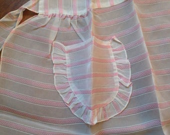 SALE, Vintage Apron, 1950s, Sheer Pink and White Stripes, Unworn