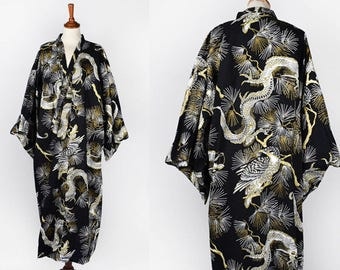 Vintage Dragon Robe || Black, White, and Gold