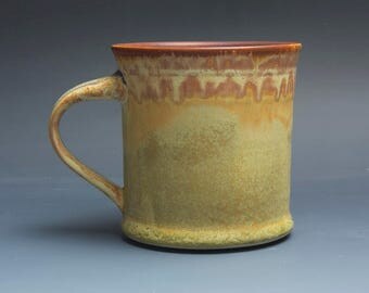 Handmade pottery coffee mug tea cup 16 oz, yellow amber tea cup 3868