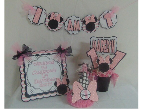 Minnie Mouse Polka Dot-1st Birthday Party Package Happy Birthday banner, 1st year photo banner Il_570xn