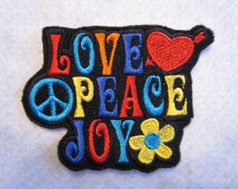 Embroidered Peace Love Joy Iron On Patch, Hippie Patch, Hippies, 60's Patch, Iron On Patch, Retro Patch, Iron On Applique
