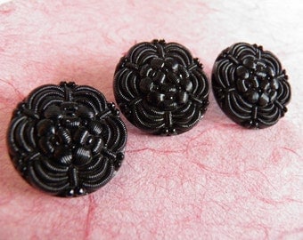Black Glass Buttons Imitating Fabric