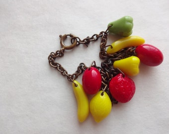 Glass Fruit Charm Bracelet 1940s