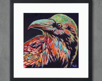 Raven Bird Giclee Art Print from Original Painting - Crow Signed Limited Edition