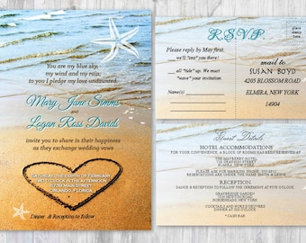 Kai Blue Ocean Beach Wedding Invitation Watercolor  This ocean blue and turquoise watercolor motif is perfect for your beach wedding theme or destination weddin