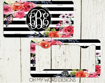 Monogram License Plate Anchor Pink Stripes Personalized Car Tag New