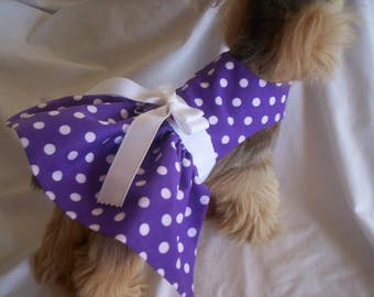 Simple and Sweet Purple Polka Dot Dog Harness Dress XXXS, XXS, XS, S, M