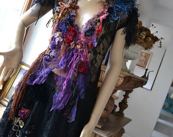 RESERVED Beautiful Unique Art To Wear Black Lacy Jacket VICORIAN GIPSY Fairy Boho Tattered Velvet Forest