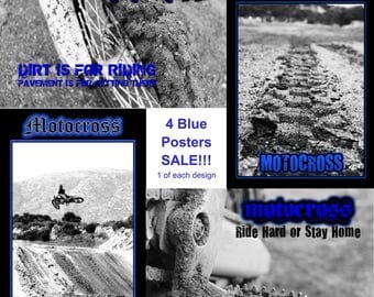 SALE! 4 Motocross Photography Posters- Assorted - Accent Colors
